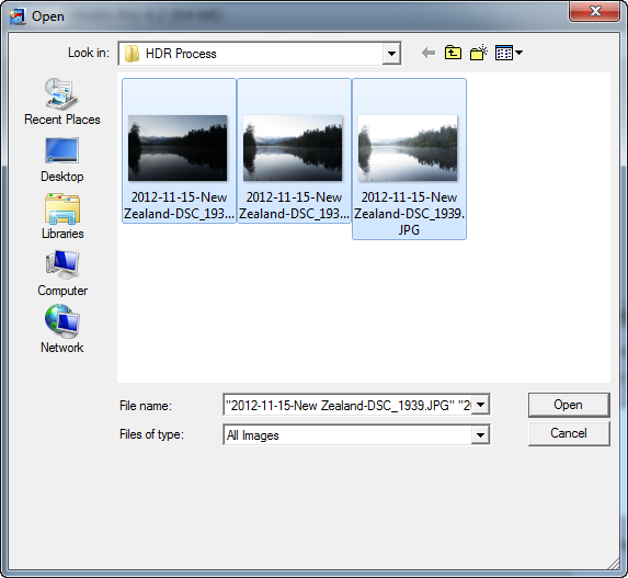 Select bracketed photos file dialog