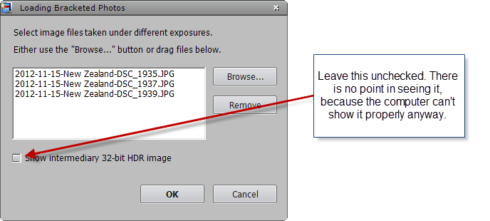 Select bracketed photos file dialog step 2